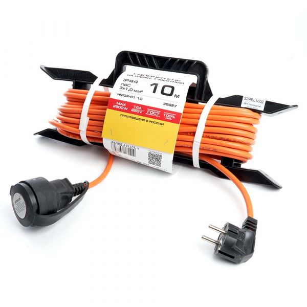 Удлинитель-шнур на рамке 1-местный с/з 3*1,0мм2 10м 220В 10А Home оранжевый
