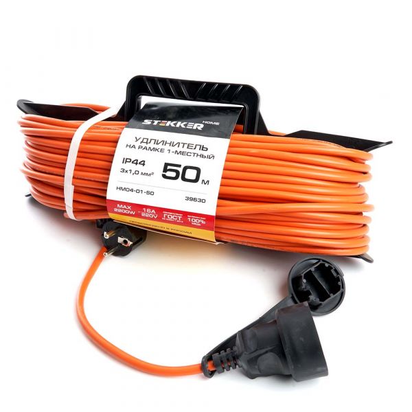 Удлинитель бытового назначения на рамке 1 гнездо 3*1 оранжевый 50м HM04-01-50 US1