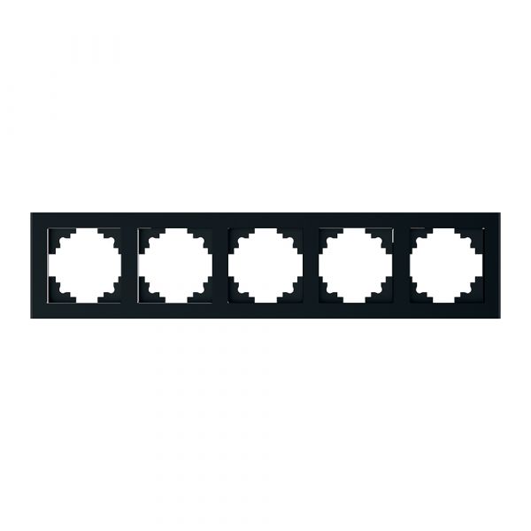 Рамка пятиместная горизонтальная, стекло, Катрин, черный Stekker