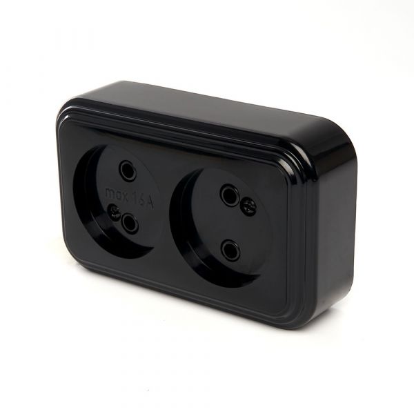 Розетка 2-местная б/з, 250В, 16А, IP20, черный PST16-30-20(RA 16-237-Ч) серия Брест STEKKER