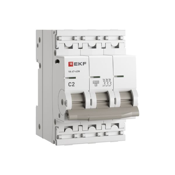 Выключатель автоматический трехполюсный 3P 2А (C) 4.5kA ВА 47-63N M634302C PROXIMA EKF