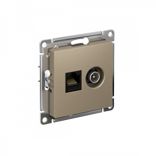 Розетка ATLASDESIGN двойная компьютерная+ТВ RJ45+TV категория 5E механизм шампань