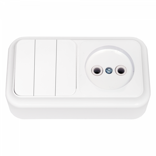 Беларусь Блок: выключатель трехклавишный + розетка без заземления наружный Пралеска