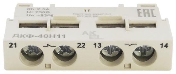Контакт дополнительный выключателя защиты двигателя ВА47 ММС ДКФ КСС, 1НО+1НЗ, ММС-40Н Фронтальный AX 1NO+1NC