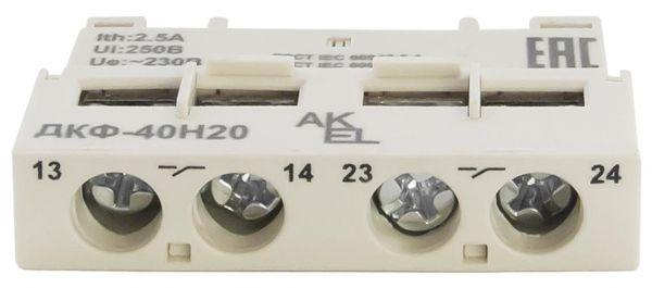 Контакт дополнительный выключателя защиты двигателя ВА47 ММС ДКФ КСС, 2НО, ММС-40Н Фронтальный AX 2NO