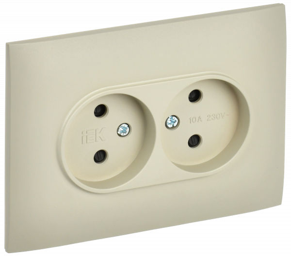 SKANDY Розетка 2-местная без заземления с защитными шторками 10А в сборе SK-R09B бежевый IEK