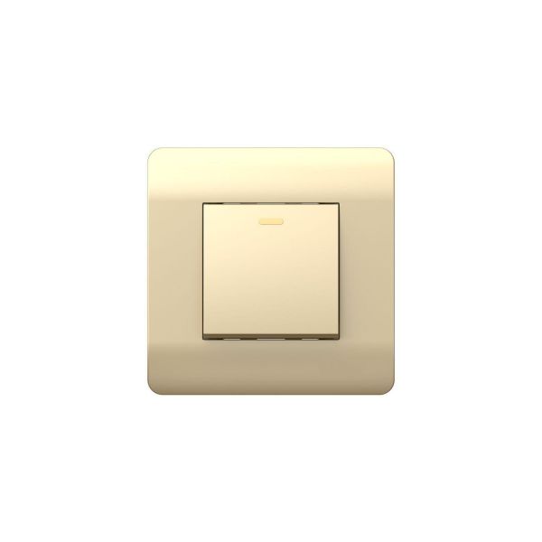 Переключатель 1-клавишный с подсветкой, 10А, шампань