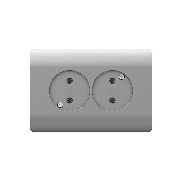 Розетка б/з со шторками двойная, 16А, серебряный