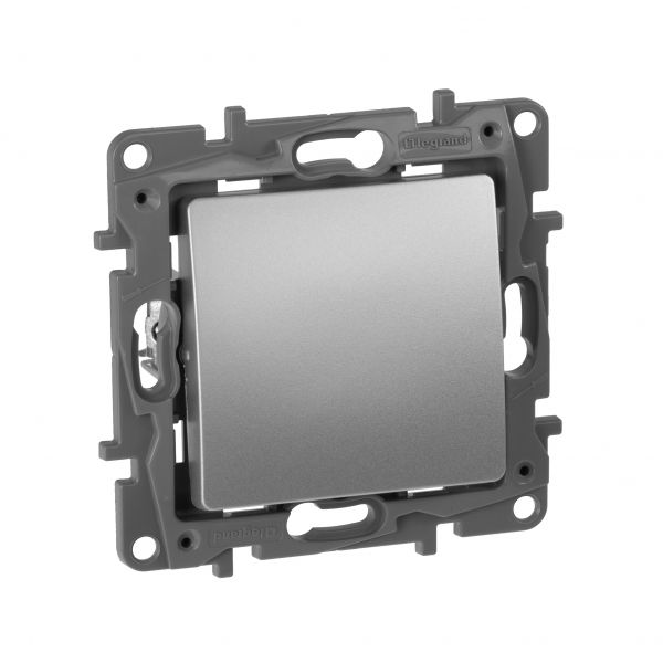 Выключатель 1-клавишный проходной 10А безвинтовое крепление алюминий ETIKA