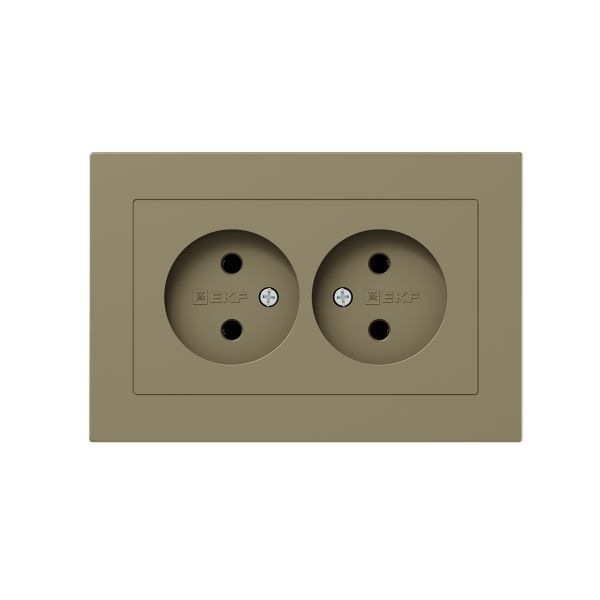 Механизм розетки двойной  16А  без заземления  без шторок  с рамкой  шампань Эпика EKF