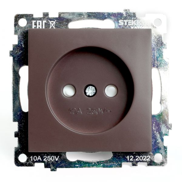 Розетка одноместная с защитной шторкой (механизм) б/з, 250В, 10А, серия Катрин, шоколад Stekker