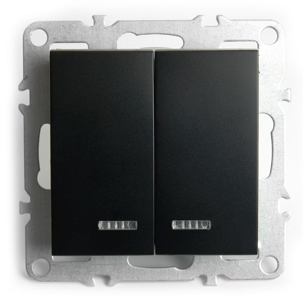 Выключатель двухклавишный c индикатором (механизм) серия Эрна черный STEKKER