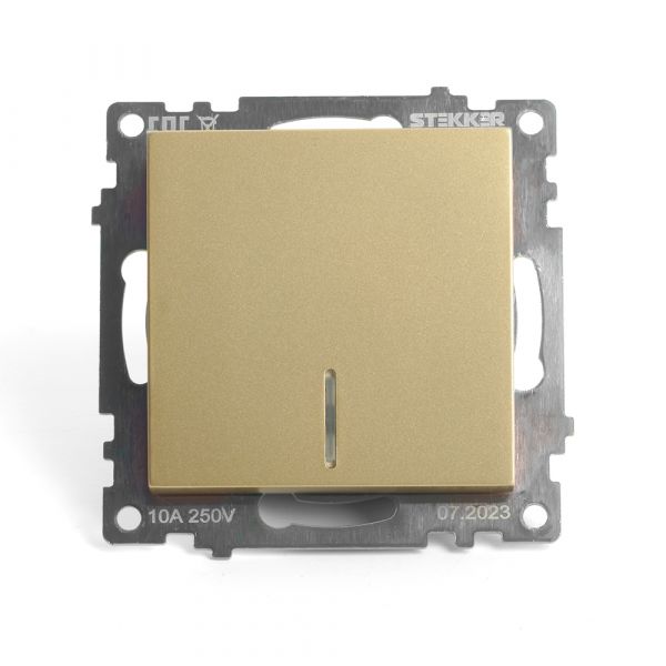 Выключатель одноклавишный c индикатором (механизм) серия Катрин золото STEKKER