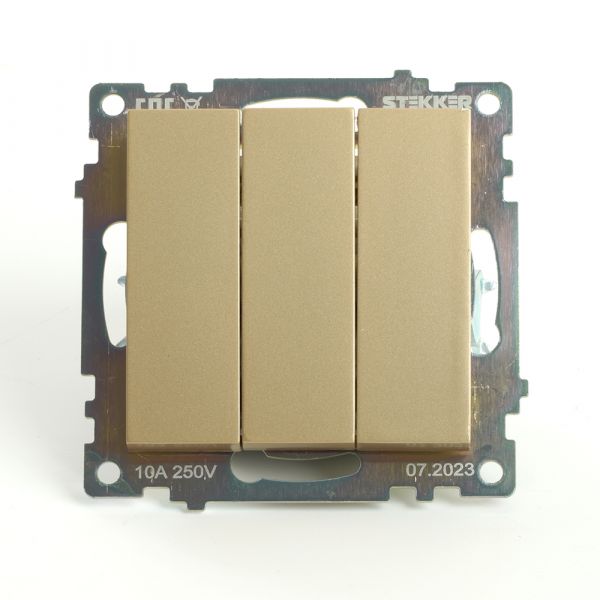 Выключатель трехклавишный (механизм) серия Катрин золото STEKKER