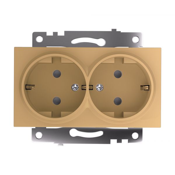 Розетка двухместная с защитной шторкой с/з (механизм) 250В 16А серия Катрин золото STEKKER