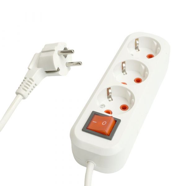 Удлинитель 3-местный с/з с выключателем 3x1мм2 10м 250В 16А Home HM07-31-10 белый