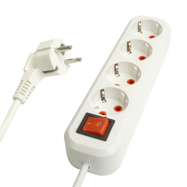 Удлинитель 4-местный с/з с выключателем 3x1мм2 7м 250В 16А Home HM07-41-07 белый