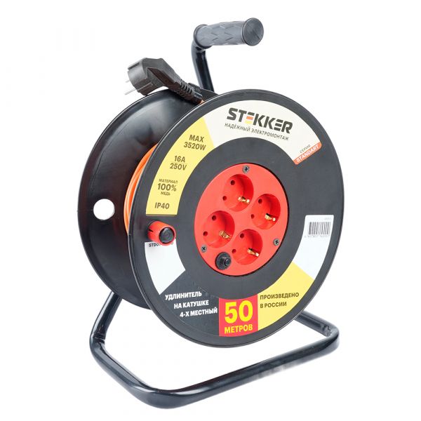 Удлинитель на катушке Standart 4-х местный с/з ПВСбм 3x1 16А IP40 50м STD01-40-50