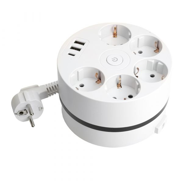 Удлинитель 5-местный с/з 3x1мм2 2.5м 250В 16А 2USB A + C 5V 3.1A Comfort белый