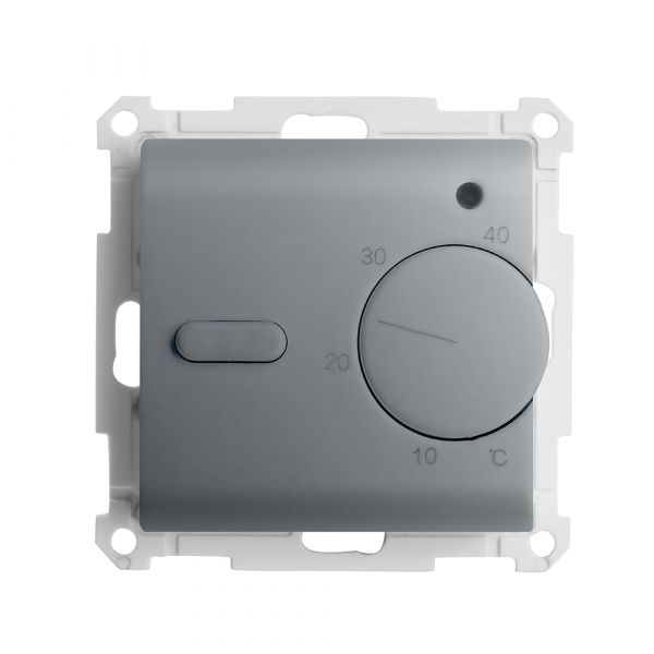 Терморегулятор механический для теплого пола (механизм) 250В 3500Вт серия Катрин серебро STEKKER