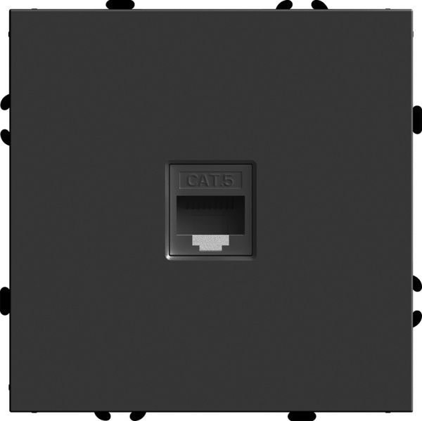 Розетка компьютерная 1-местная RJ-45 (механизм), серия Эмили, черный уголь, soft touch