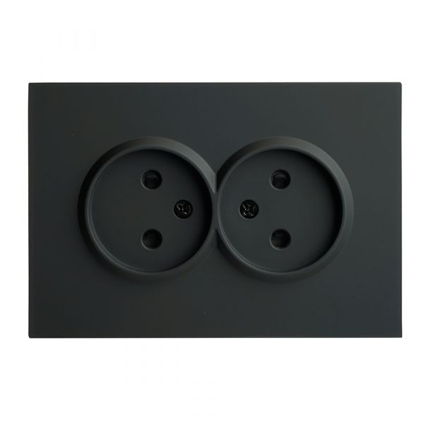 Розетка 2-местная с защитной шторкой б/з, 250В, 16А, серия Эмили,, черный уголь, soft touch