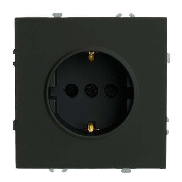 Розетка 1-местная с защитной шторкой с/з (механизм), 250В, 16А, серия Эмили,,черный уголь, soft touc