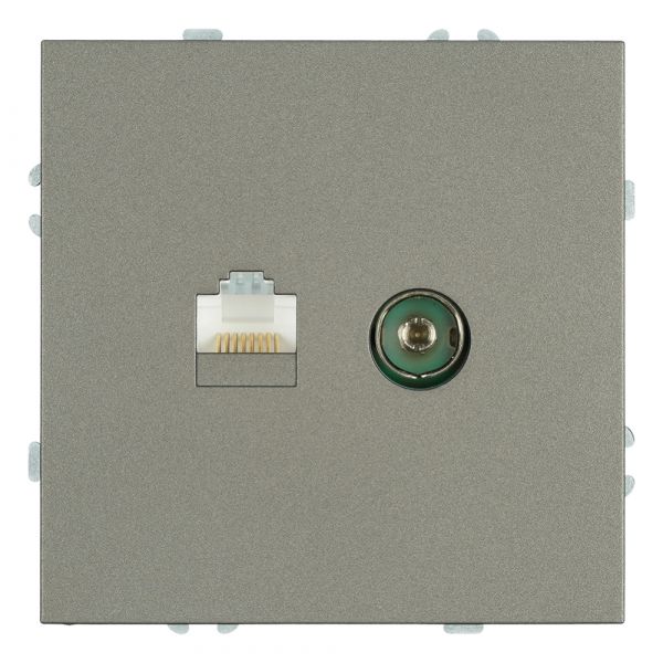 Розетка TV + компьютерная RJ-45 (механизм) антрацит soft touch серия Эмили STEKKER