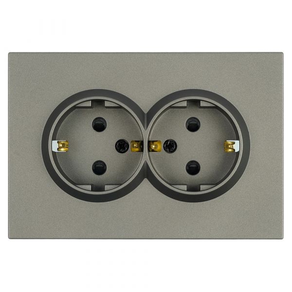 Розетка 2-местная с защитной шторкой с/з 250В 16А антрацит soft touch серия Эмили STEKKER