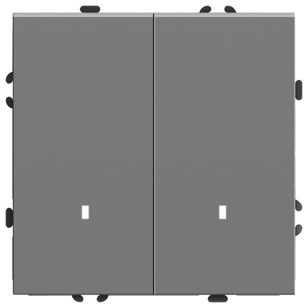 Выключатель 2-клавишный c индикатором (механизм), 250В, 10А, серия Эмили,платиново-серый soft touch STEKKER