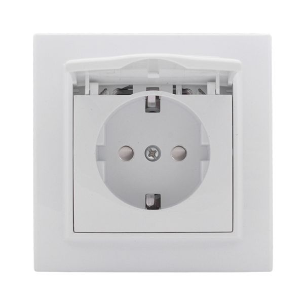 Розетка Минск 1-местная СП с заземлением и крышкой 16А белая защитные шторки