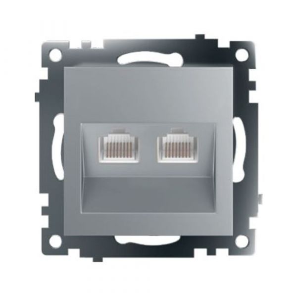 Розетка компьютерная 2-местная RJ-45 (механизм) серия Катрин серебро STEKKER