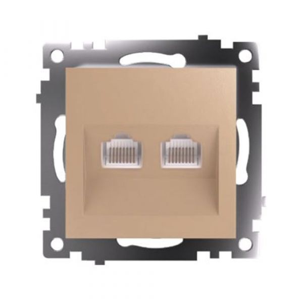 Розетка компьютерная 2-местная RJ-45 (механизм) серия Катрин золото STEKKER