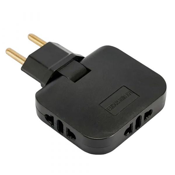 Разветвитель сетевой плоский поворотный 3-местный б/з, черный