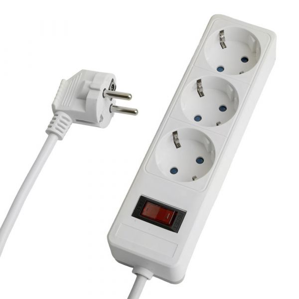 Фильтр сетевой 3-местный с/з 3x1 мм2 3 м 230 В 13 А белый HM20-31-03