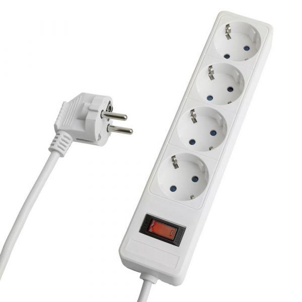 Фильтр сетевой 4-местный с/з 3x1 мм2 1,8 м 230 В 13 А белый HM20-41-02