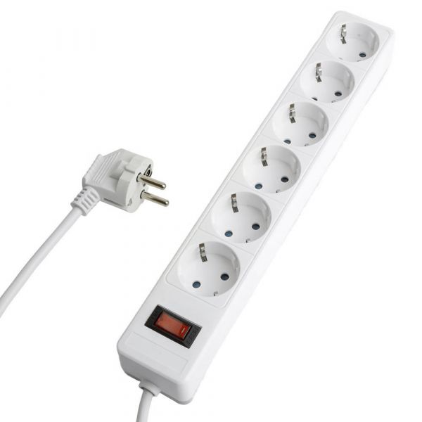 Фильтр сетевой 6-местный с/з 3x1 мм2 3 м 230 В 13 А белый HM20-61-03