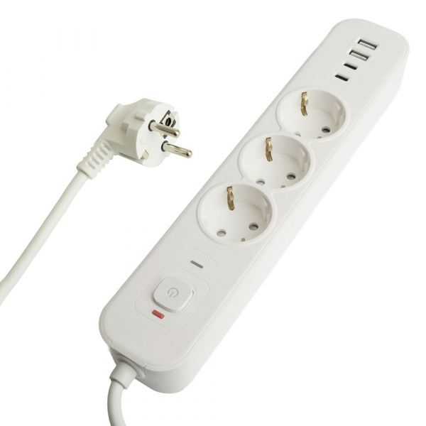 Фильтр сетевой 3-местный с/з 3x1 мм2 5 м 250 В 16 А 2 USB-A+2 Type-C 3 белый HM21-31-05