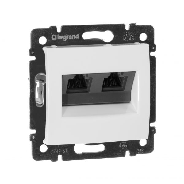 Розетка компьютерная двойная RJ45 категория 5Е UTP с захватами белый VALENA