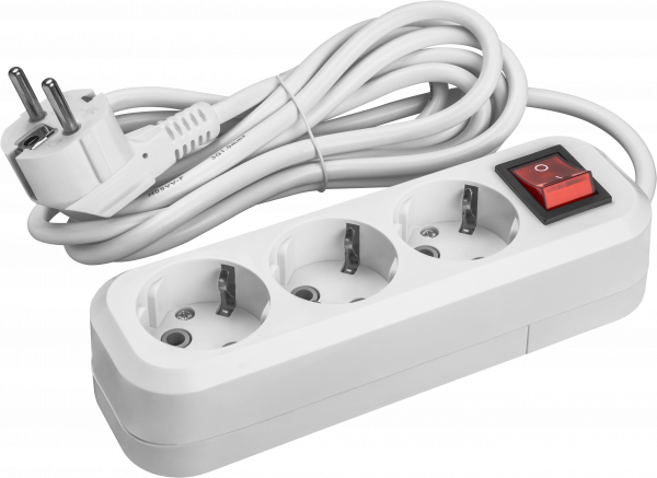 Удлинитель бытовой OPE-S-03-300-ESC-3x1 с заземлением с выключателем 3 розетки 3м ПВС 3х1 3500 Вт