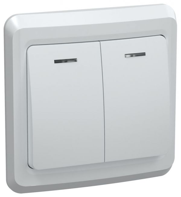 VEGA Выключатель 2-клавишный с индикацией 10А ВС10-2-1-ВБ белый GENERICA