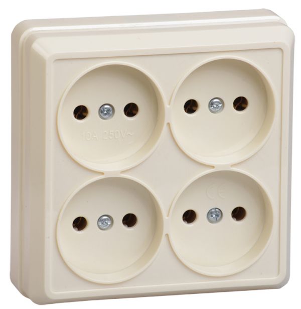 OKTAVA Розетка 4-местная без заземления для открытой установки 10А РС24-2-ОК кремовый GENERICA
