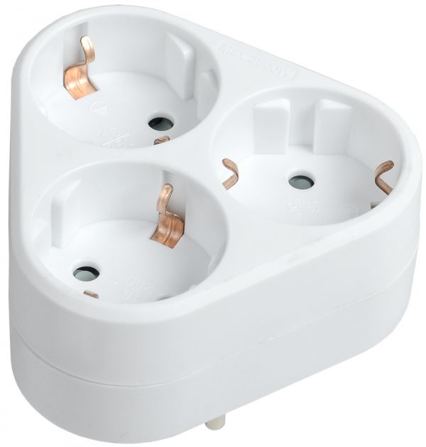 Тройник Т-01/03 3 места 2P+PE 16А треугольный белый