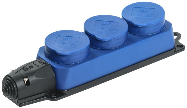 Розетка трехместная ОМЕГА IP44 синяя РБ33-1-0м