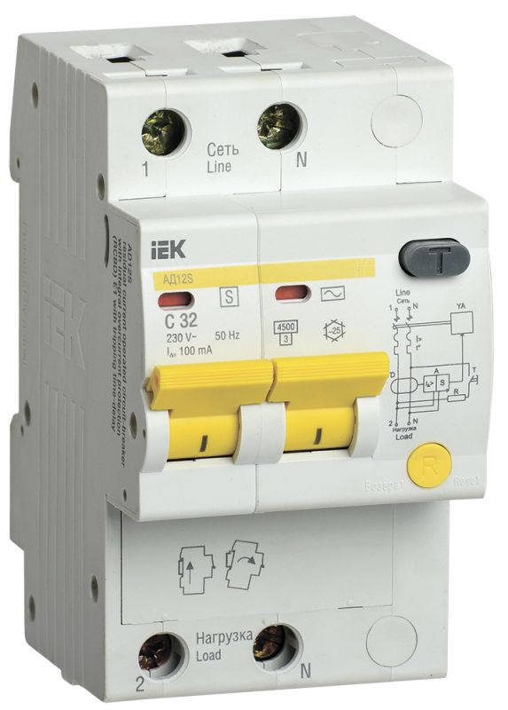 Выключатель автоматический дифференциальный АД12S 2Р 32А 100мА