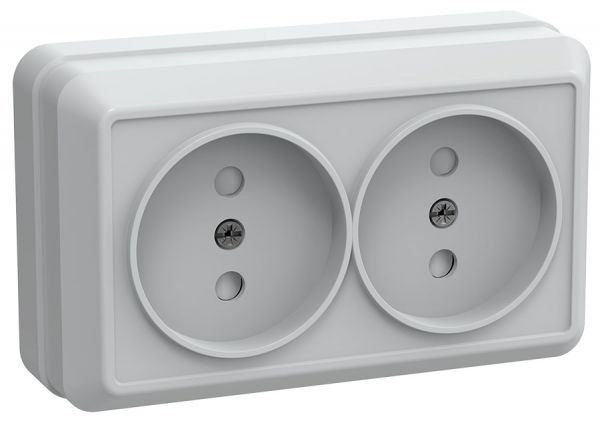 OKTAVA Розетка 2-местная без заземления с защитными шторками для открытой установки 10А РСш22-2-ОБ белый GENERICA