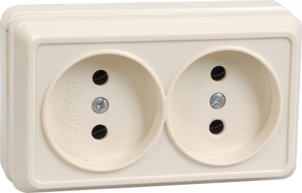 OKTAVA Розетка 2-местная без заземления для открытой установки 10А РС22-2-ОКм кремовый GENERICA
