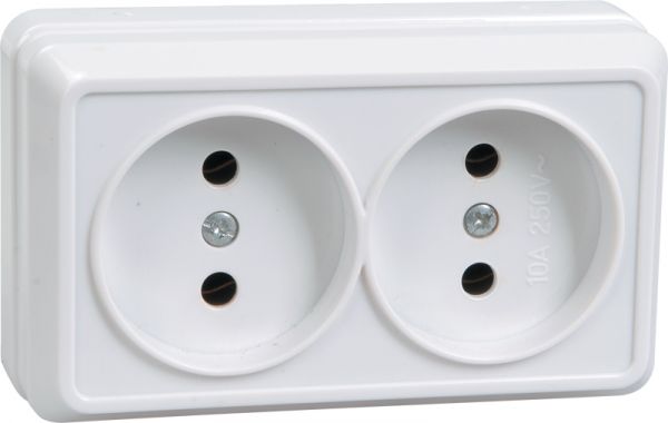 OKTAVA Розетка 2-местная без заземления для открытой установки 10А РС22-2-ОБ белый GENERICA