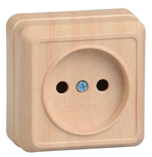 OKTAVA Розетка 1-местная без заземления для открытой установки 10А РС20-2-ОС сосна GENERICA