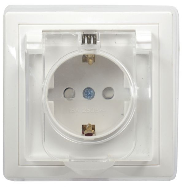 KVARTA Розетка с заземлением с защитными шторками с крышкой IP44 16А кер РСбш10-3-ККБ-44 белый GENERICA